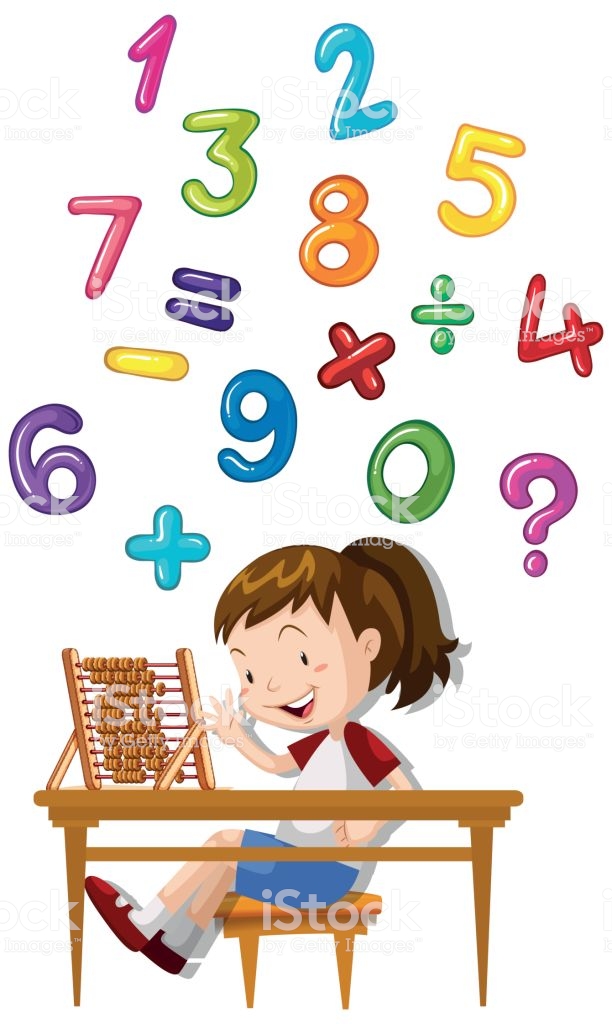 Girl counting numbers with abacus illustration
